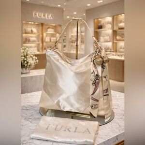 Furla NWOT GORGEOUS FURLA Satin Cream Shoulder Bag with Gold Accents